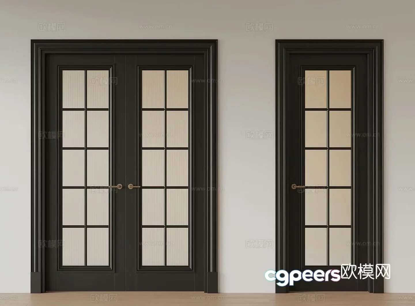French double door kitchen and bathroom door 3d model