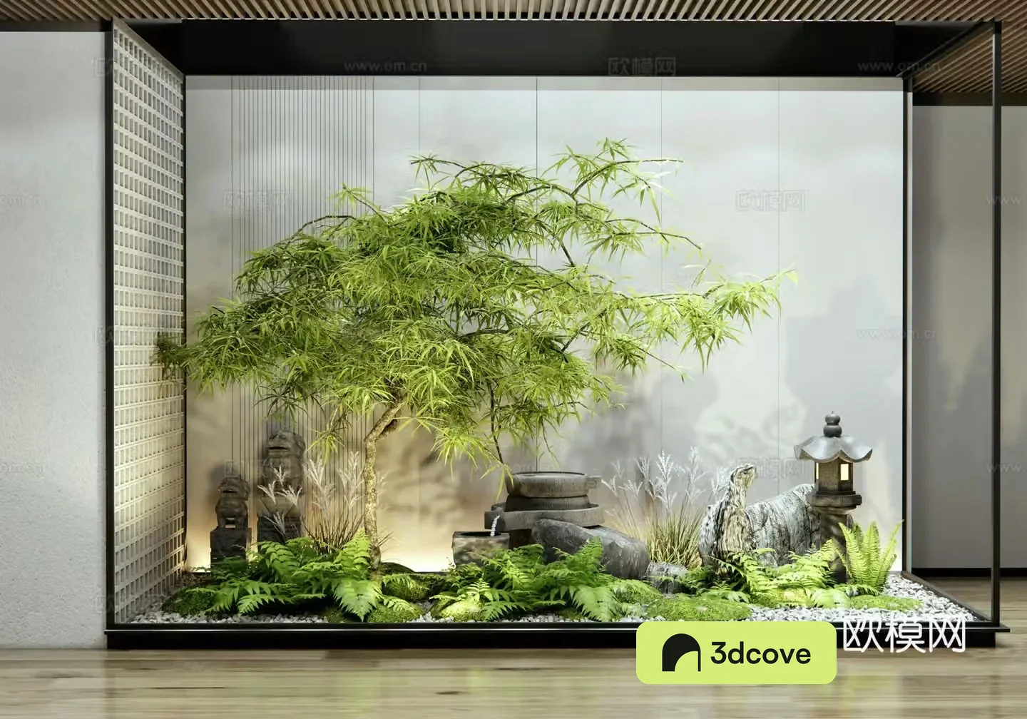 Modern houseplant landscape sketch courtyard sketch feather maple tree water bowl water drop