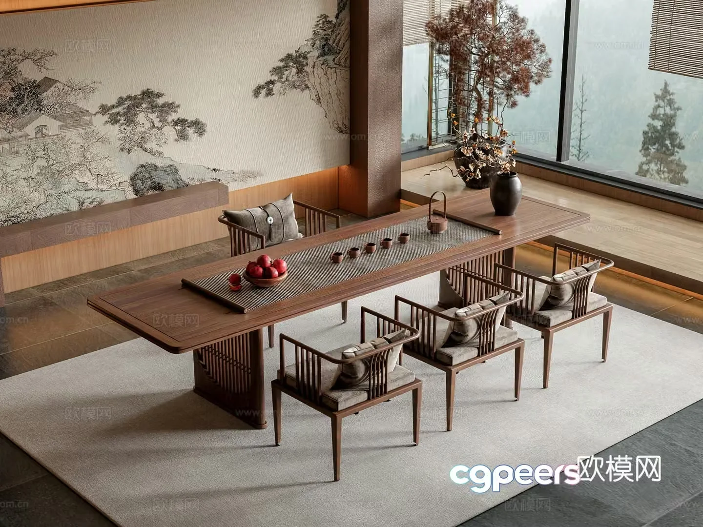 New Chinese style tea table and chair 3D model
