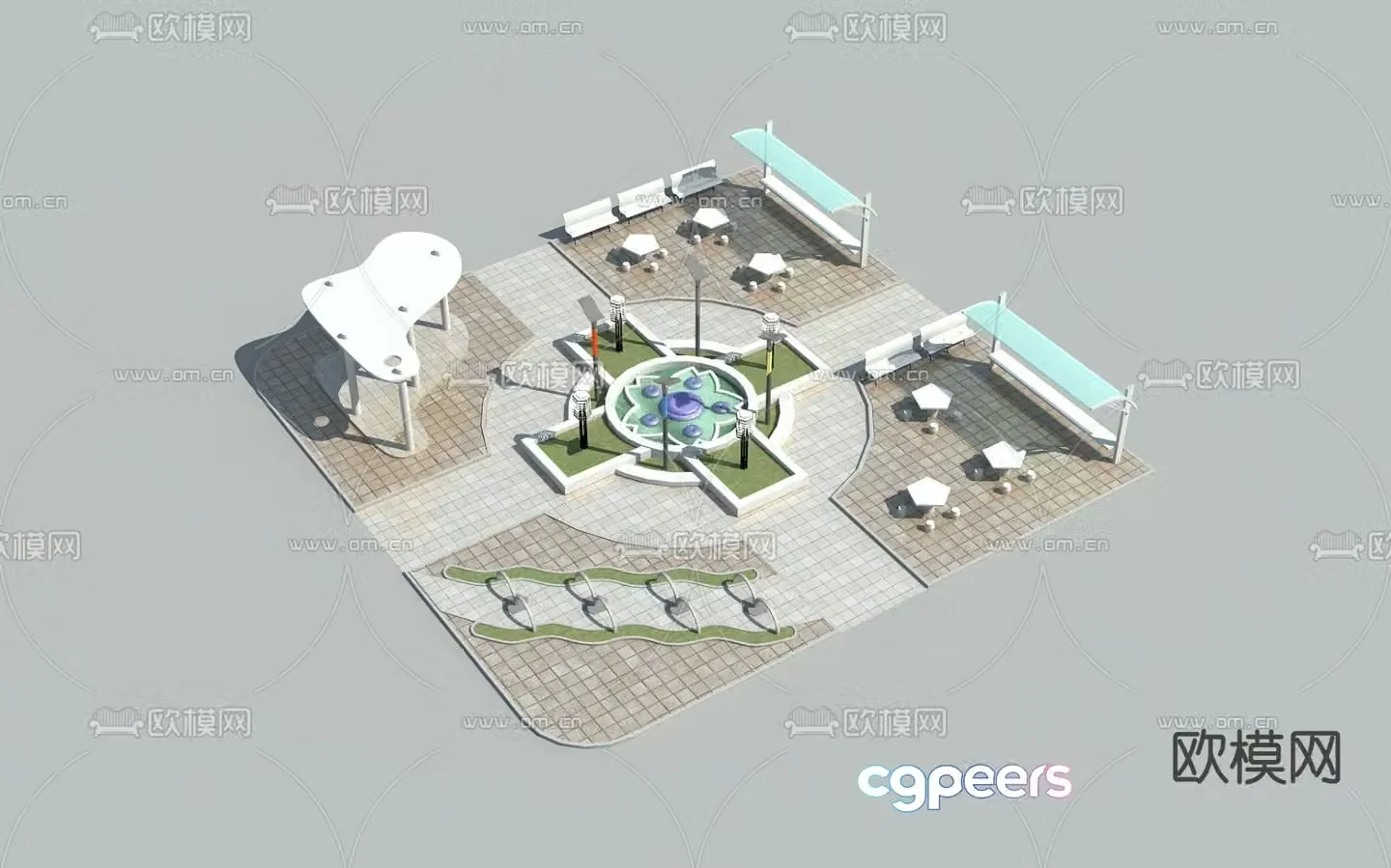Square landscape park landscape 3d model