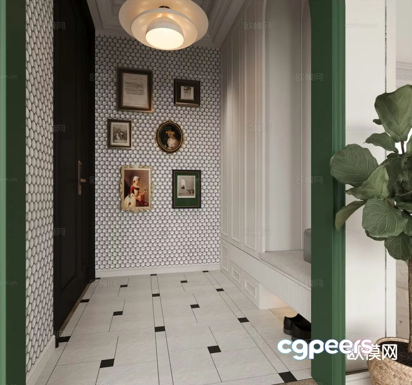 French entrance hall hallway 3d model