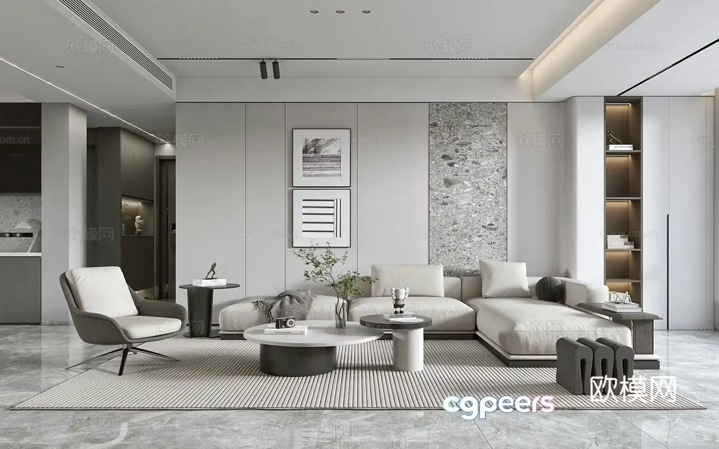 Modern living and dining room modern sofa and coffee table combination modern background wall 3d model