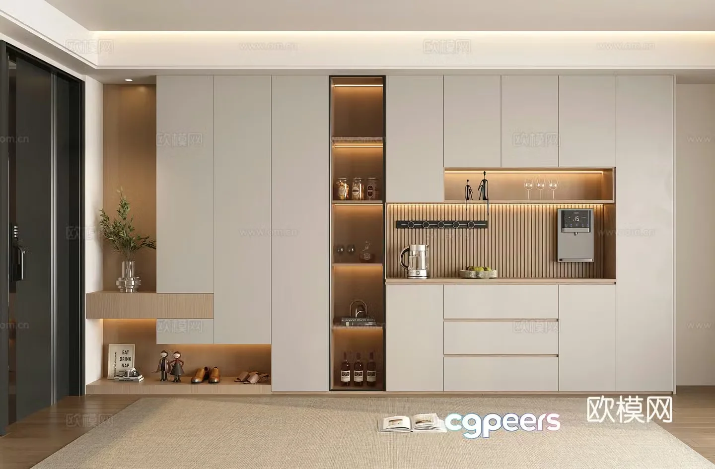 Modern home entrance shoe cabinet wine cabinet integrated cabinet side cabinet entrance cabinet decorative cabinet 3D model