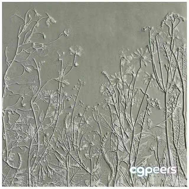 3ds Max Free – Botanical bas-relief gypsum wall decorative panel juniper dried flowers plants flora chamomile hogweed