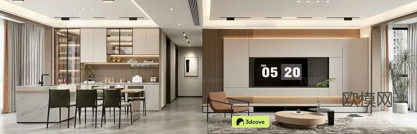 Modern living room TV background wall Modern living dining room Light luxury leisure chair Italian wine cabinet