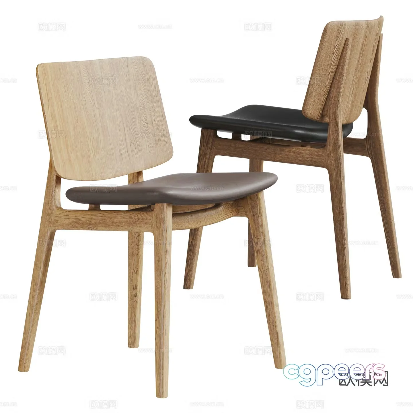 Nordic log style single chair combination dining chair wooden chair leather chair book chair 3d model