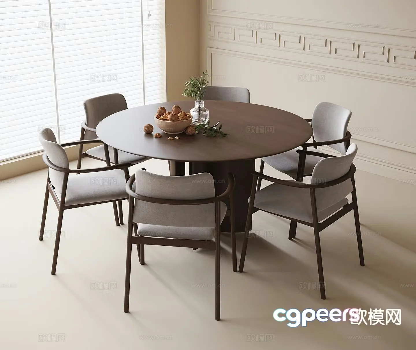 New Chinese style dining table and chairs round dining table 3d model