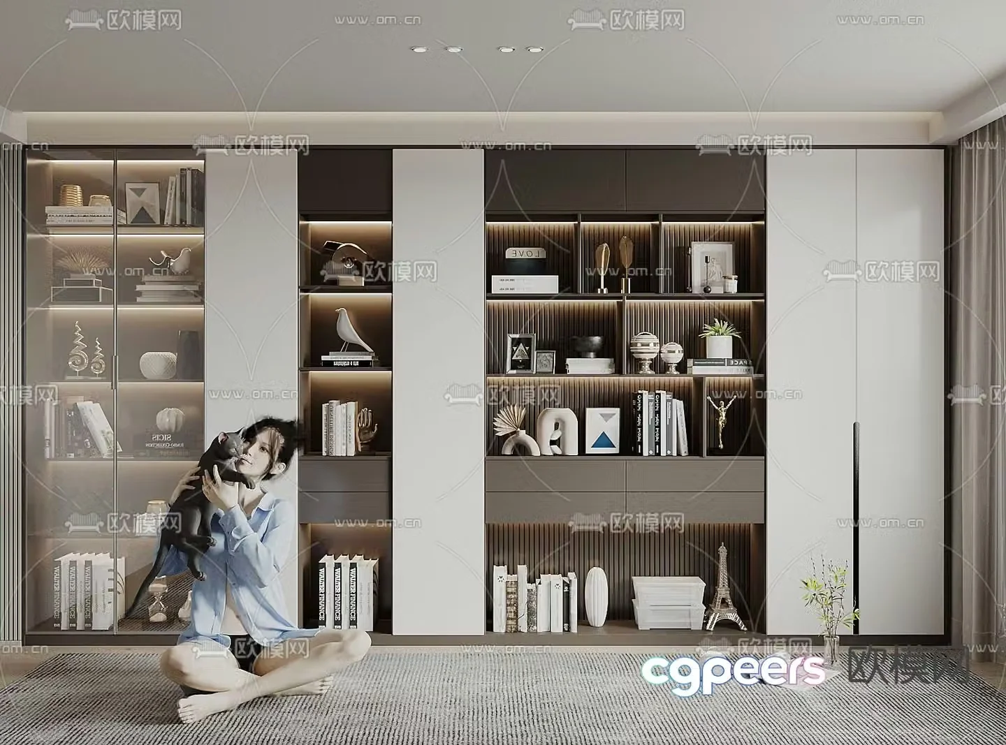 Modern bookcase display cabinet glass cabinet 3d model