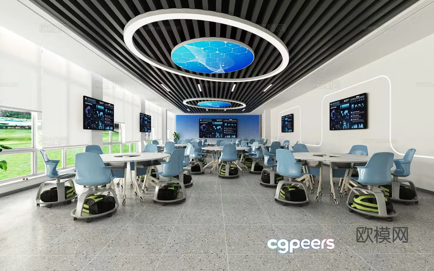 Modern smart classroom discussion room 3D model