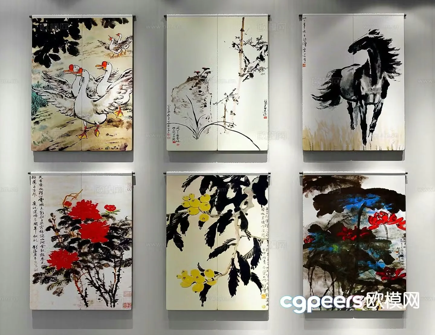 New Chinese style decorative painting ink painting hanging painting 3D model