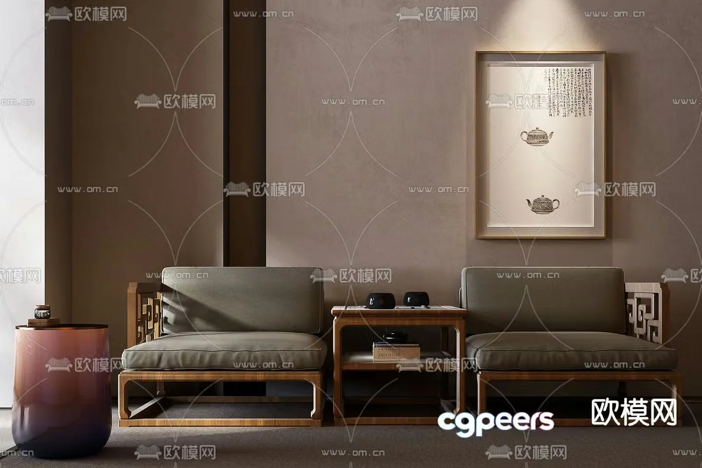 New Chinese style Luohan bed double sofa 3d model