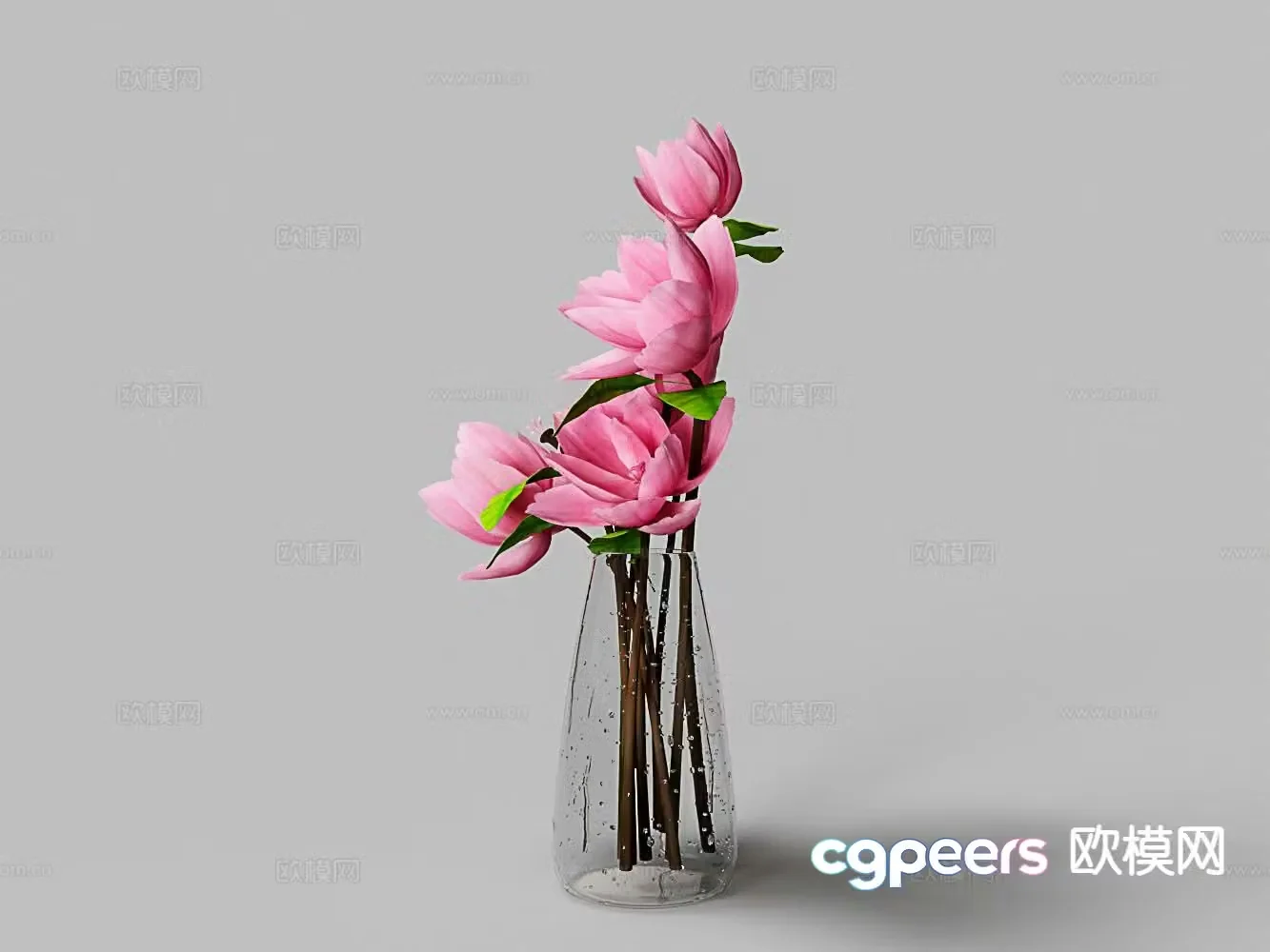 glass vase pink rose flower arrangement 3d model