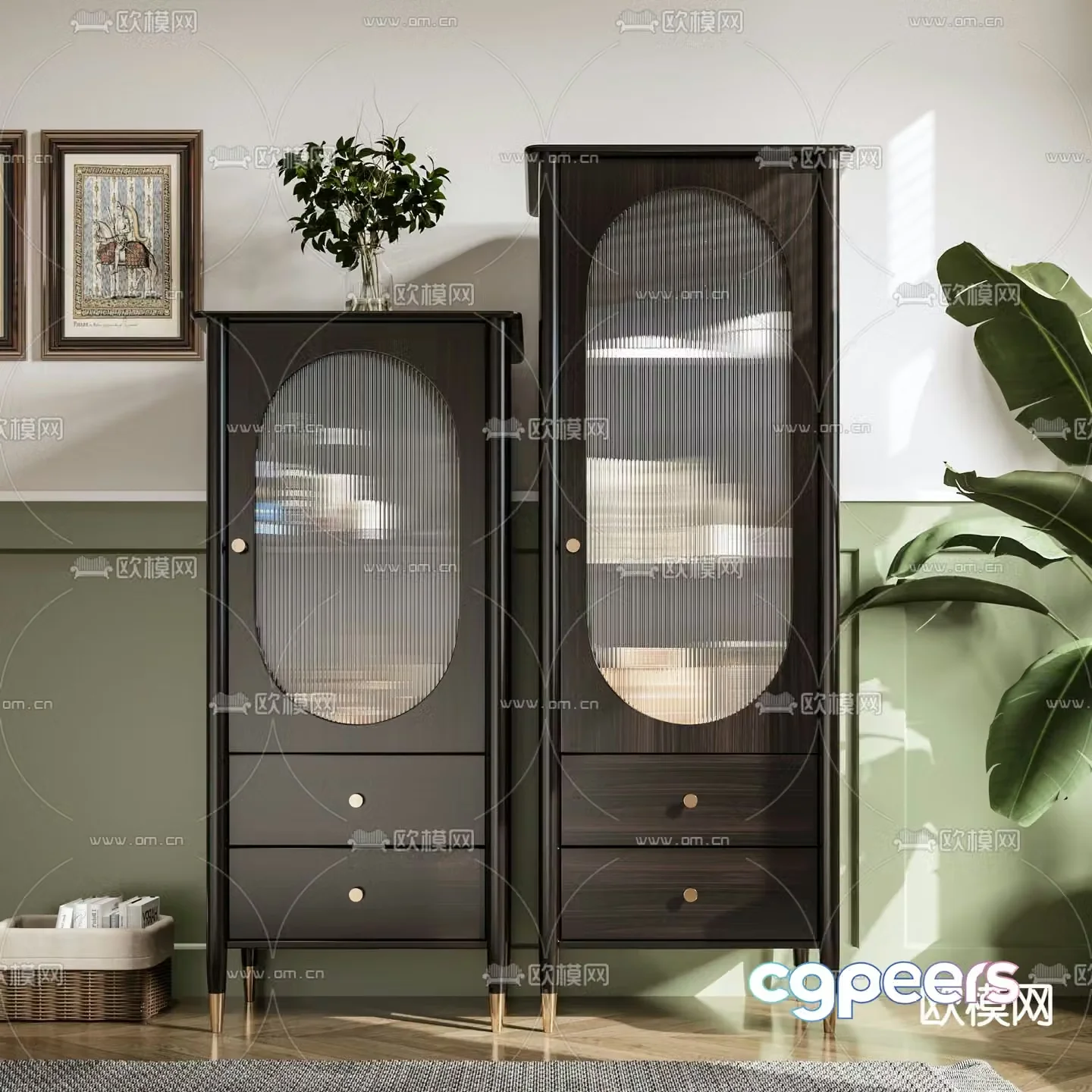 French sideboard high cabinet glass cabinet 3d model