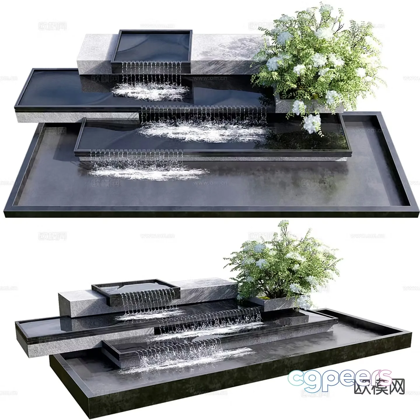 Modern waterfall flowing water gardening sketch 3d model