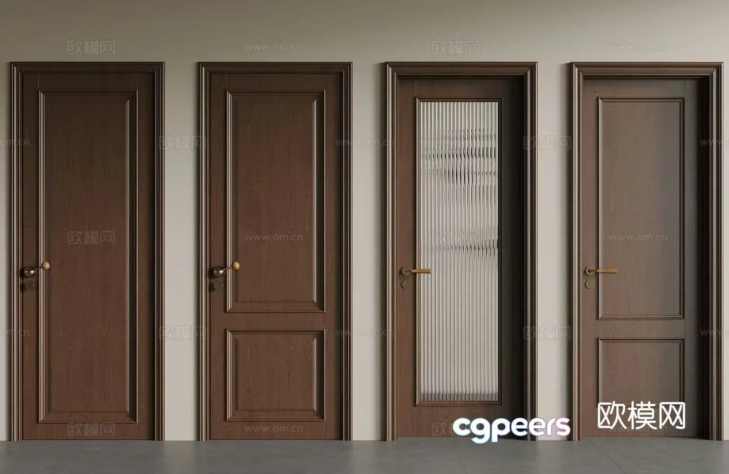 Medium style single-open door interior door glass door 3d model