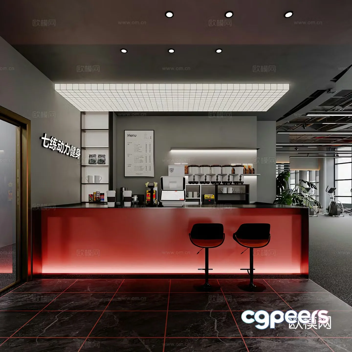 Modern water bar front desk cashier bartender bar bar industrial style cafe 3d model