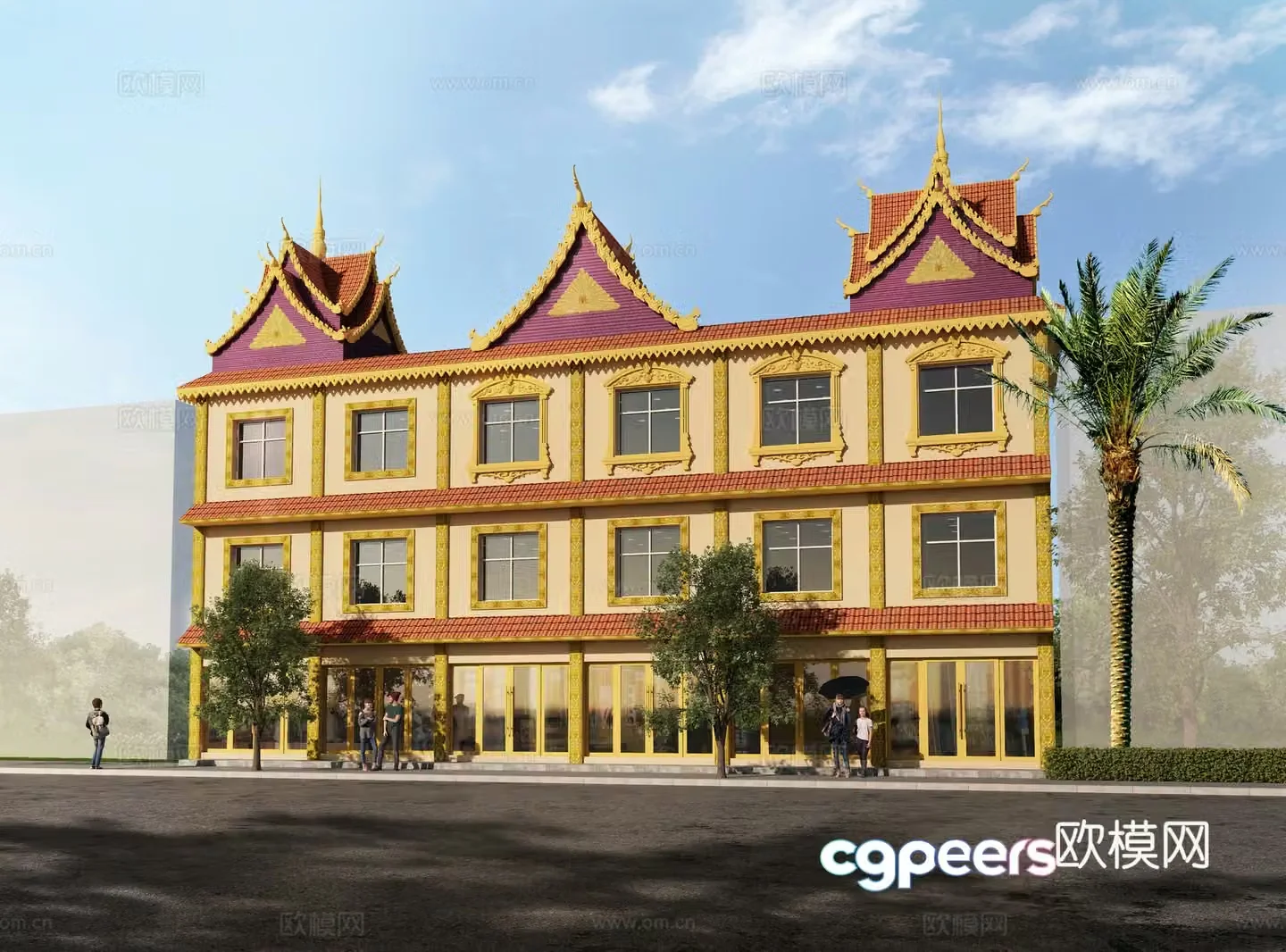 Dai architecture Dai ethnic group Dehong Mangshi Peacock Minority architecture Ethnic construction 3D model