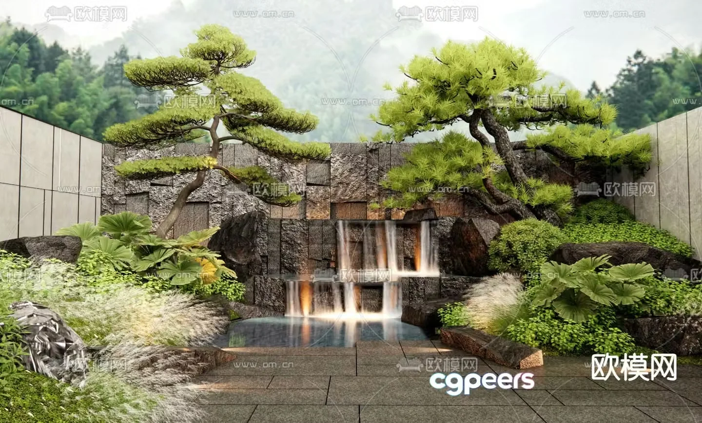 Rockery water feature falling water feature wall 3D model