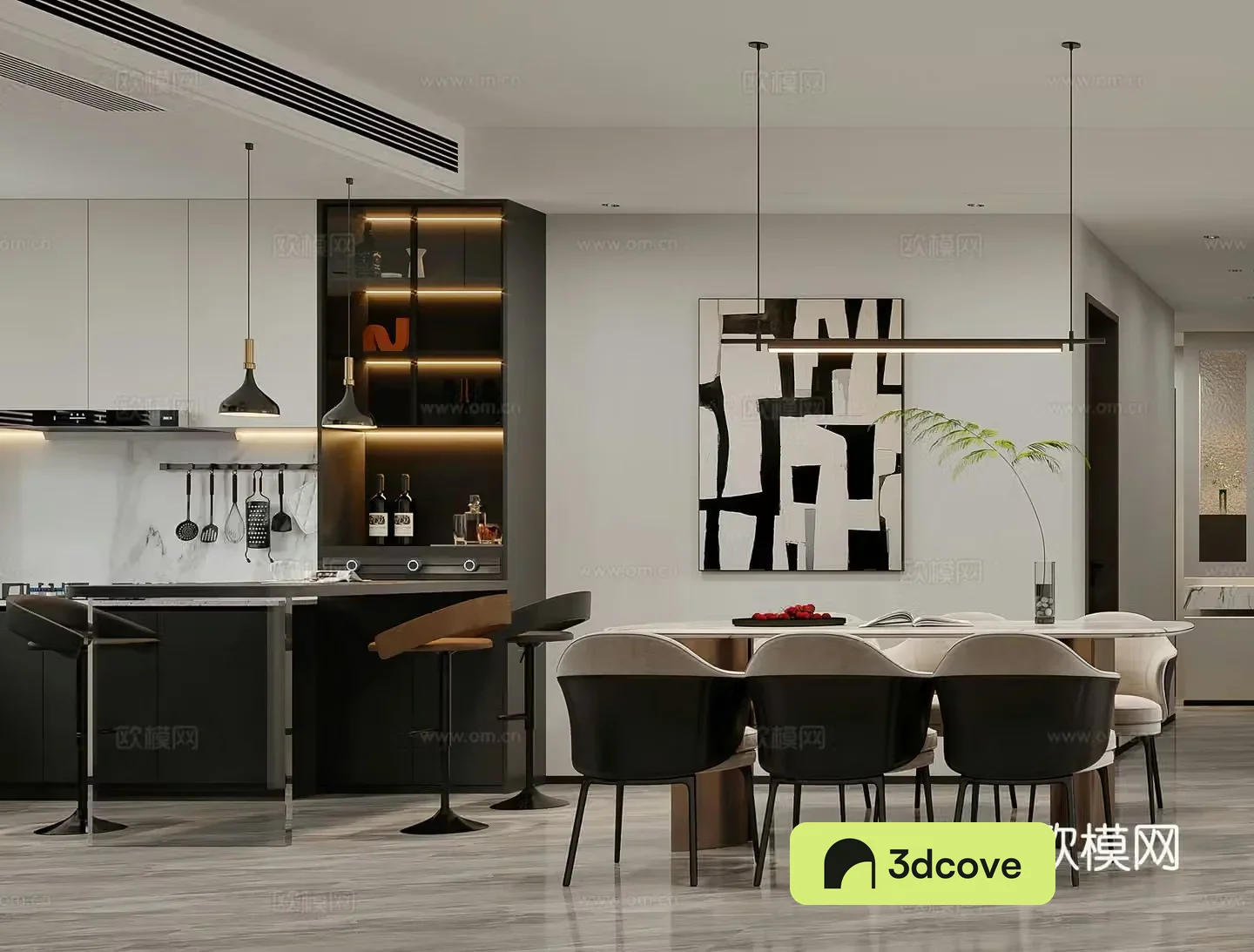 Modern restaurant Open kitchen Dining table Bar Wine cabinet Shoe cabinet Light luxury restaurant