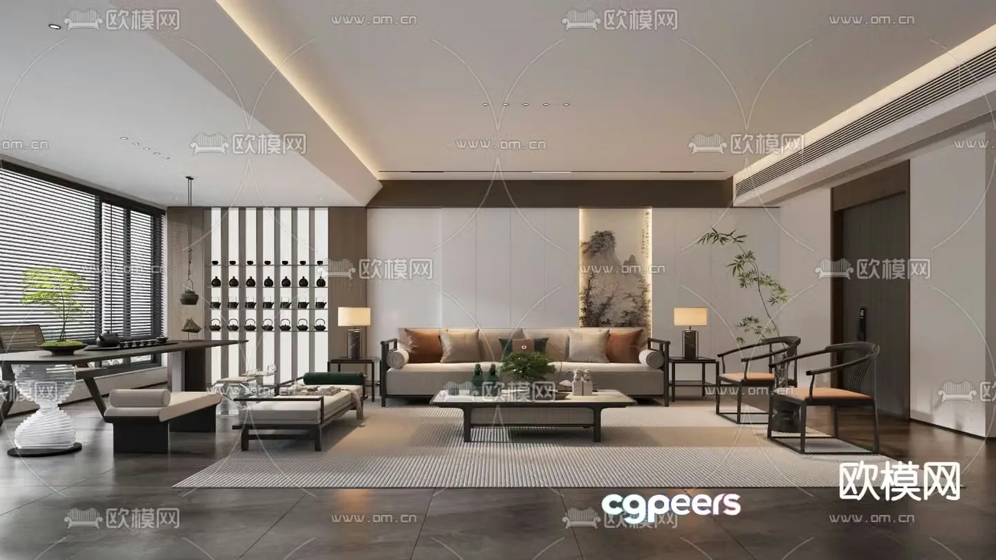 New Chinese style living and dining room 3D model