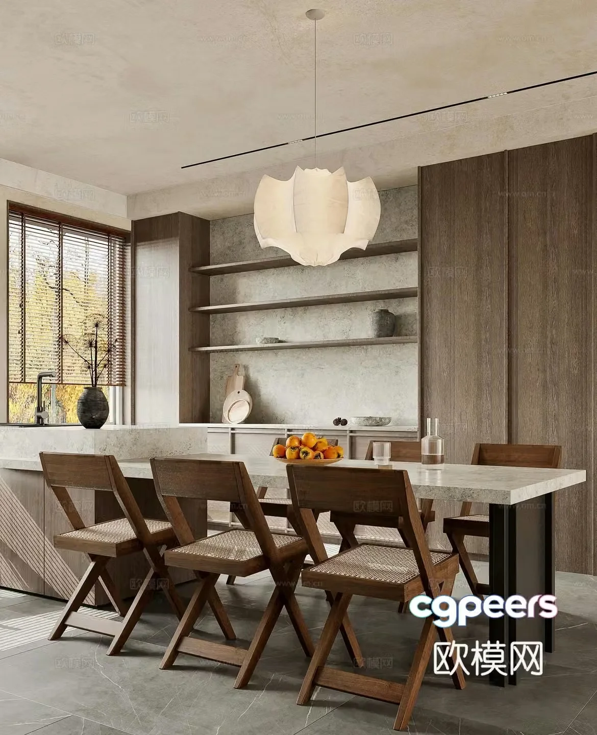 Wasabi Zen Restaurant Wasabi Dining Table and Chairs Chandelier Ornaments Side Cabinet 3D Model