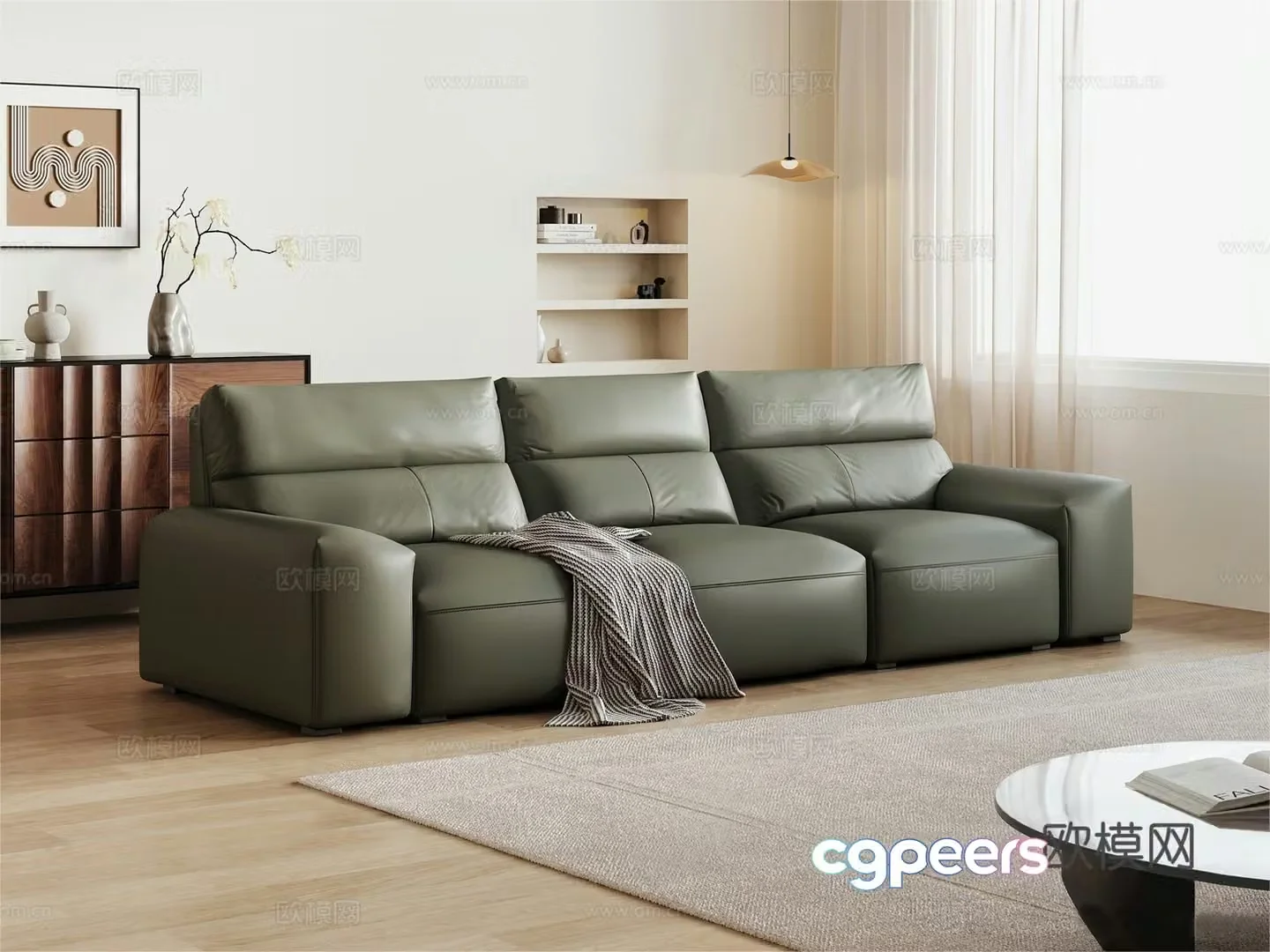 Italian three-person sofa leather sofa 3D model