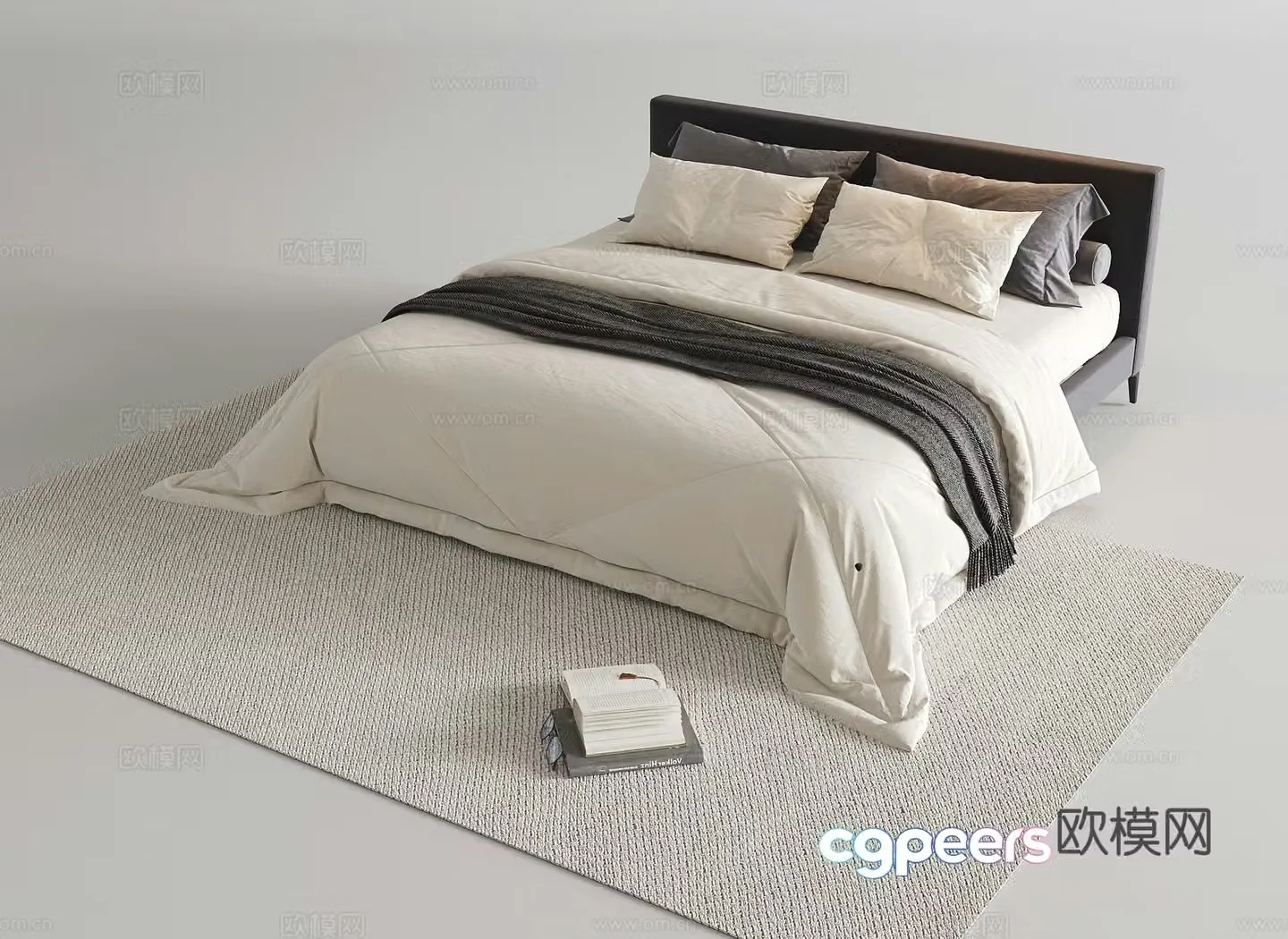 Modern double bed Floor-standing bed Four corner bed Bedding fabric bed Mattress Bedding 3D model