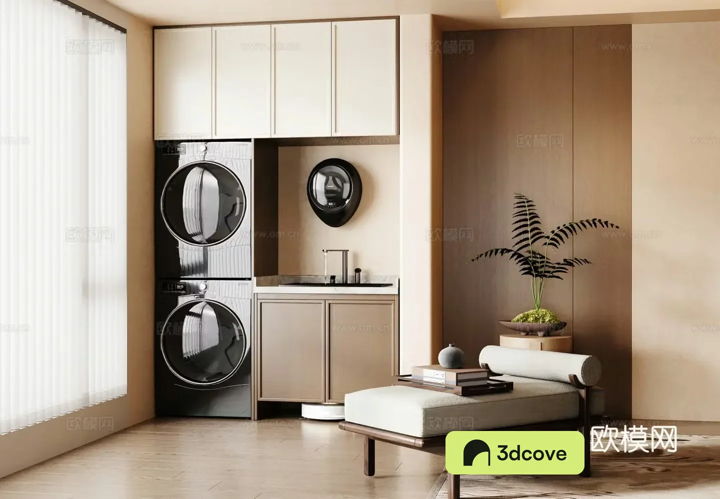 New Chinese style balcony cabinet washing machine cabinet living balcony laundry pool flush set