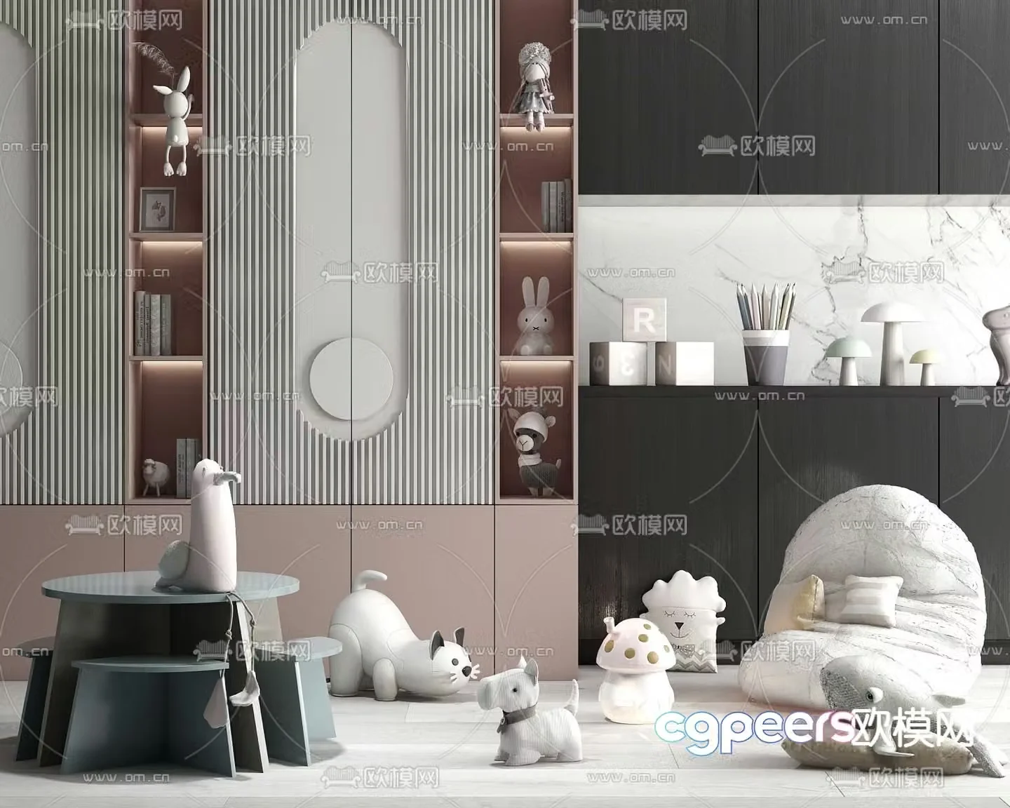 Modern children’s cabinet children’s table and chairs 3d model