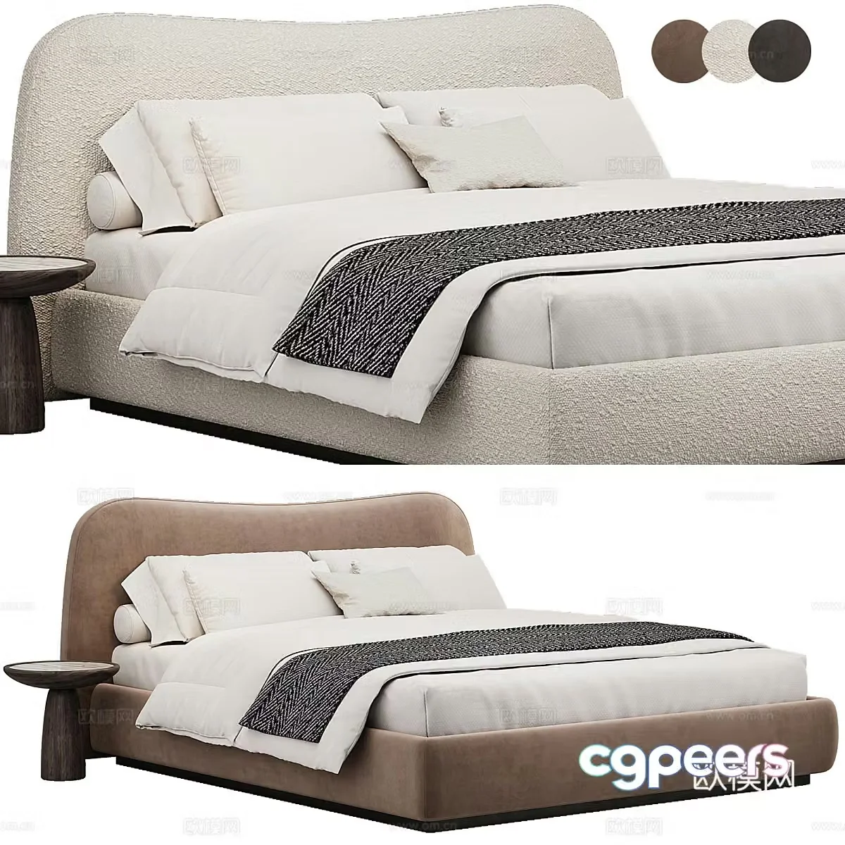 Modern Italian cream style Aurore fabric double bed 3d model