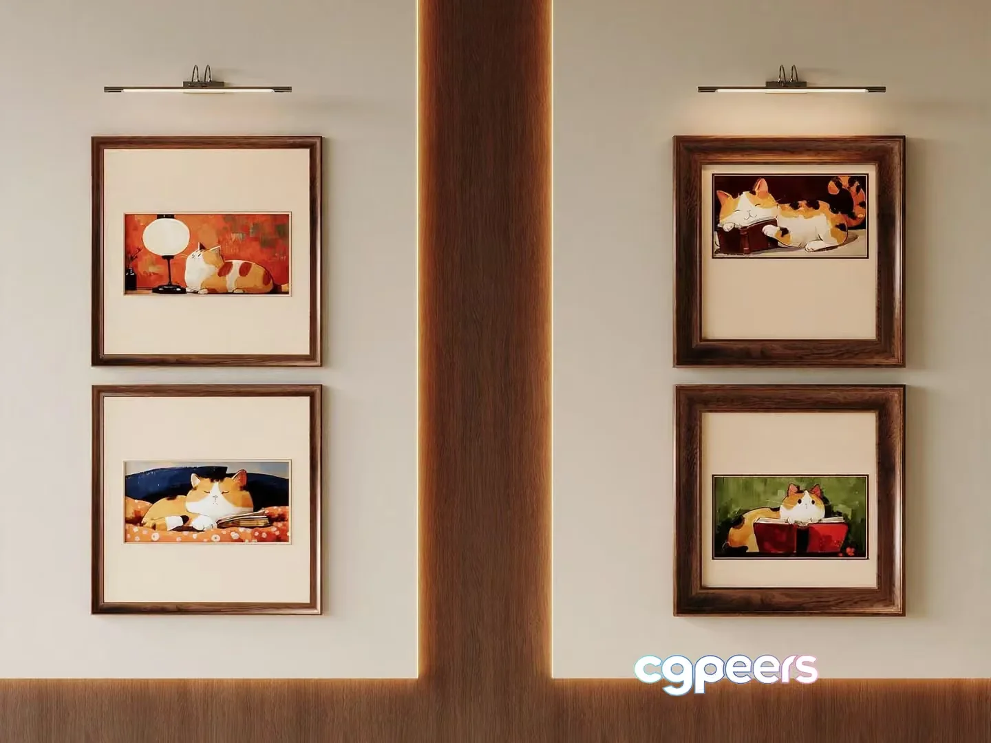 Four Framed Cat Paintings 3D Model – 8661 – VRAY Render