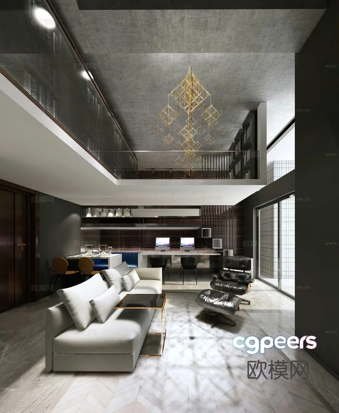 Modern home decoration living room loft living room sofa coffee table chandelier 3d model