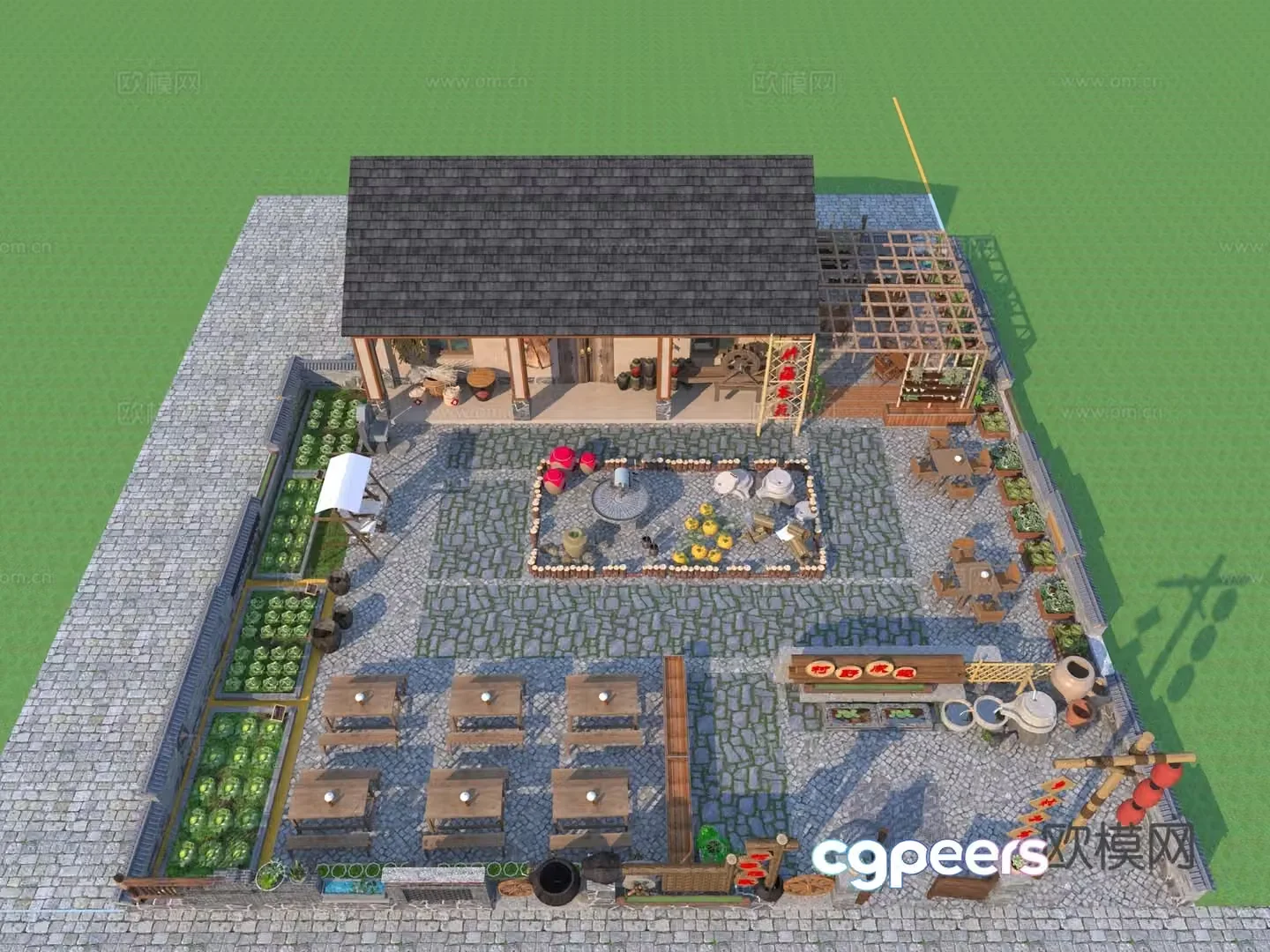 Modern rural house rural courtyard sketch 3D model
