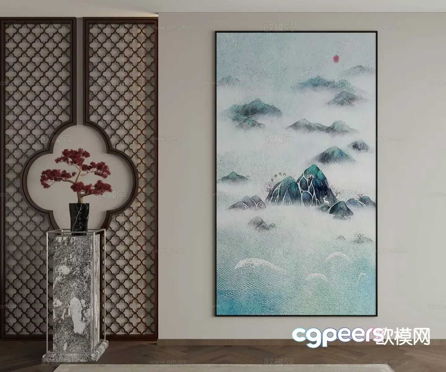 New Chinese style ink painting decorative painting 3D model
