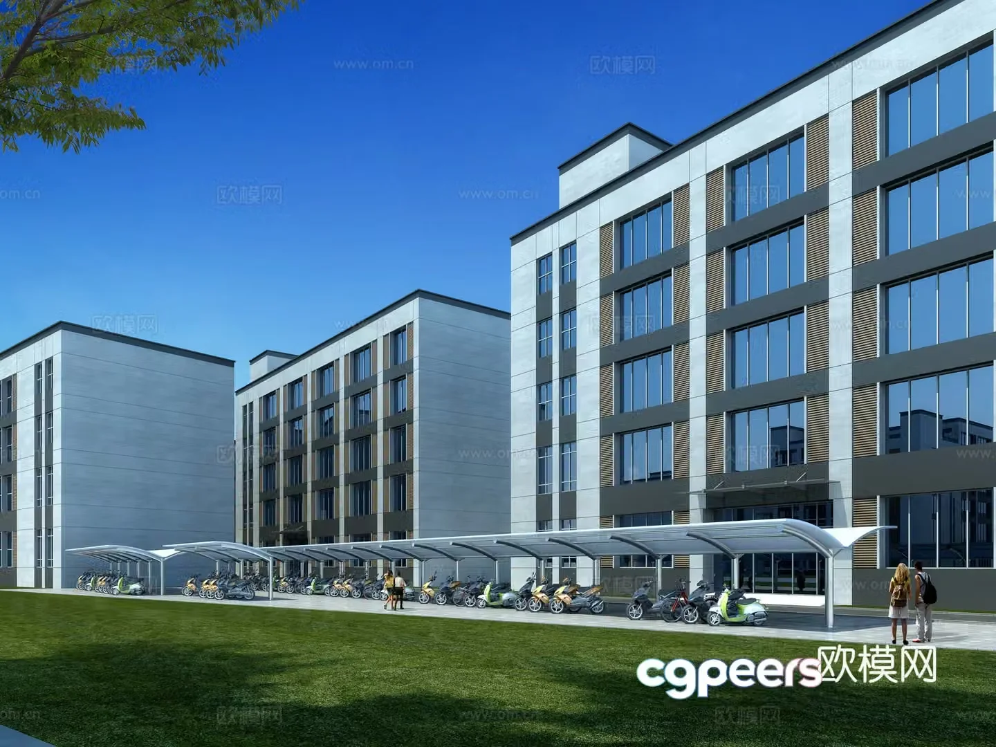 Office building exterior non-motorized carport 3D model
