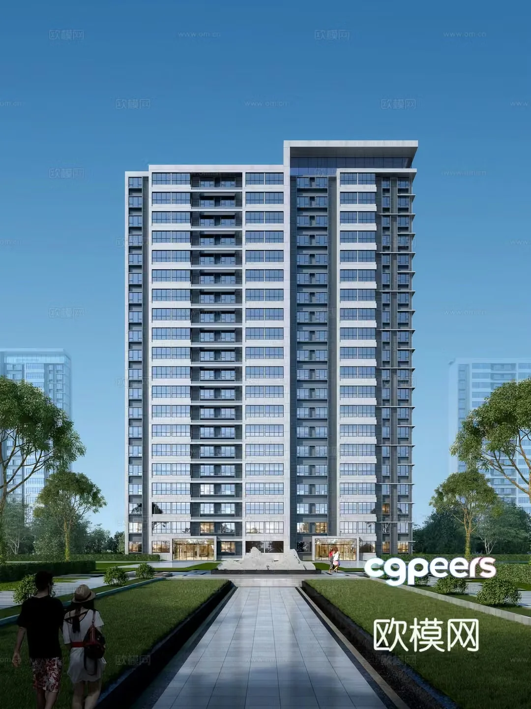 3D model of high-rise residential building exterior