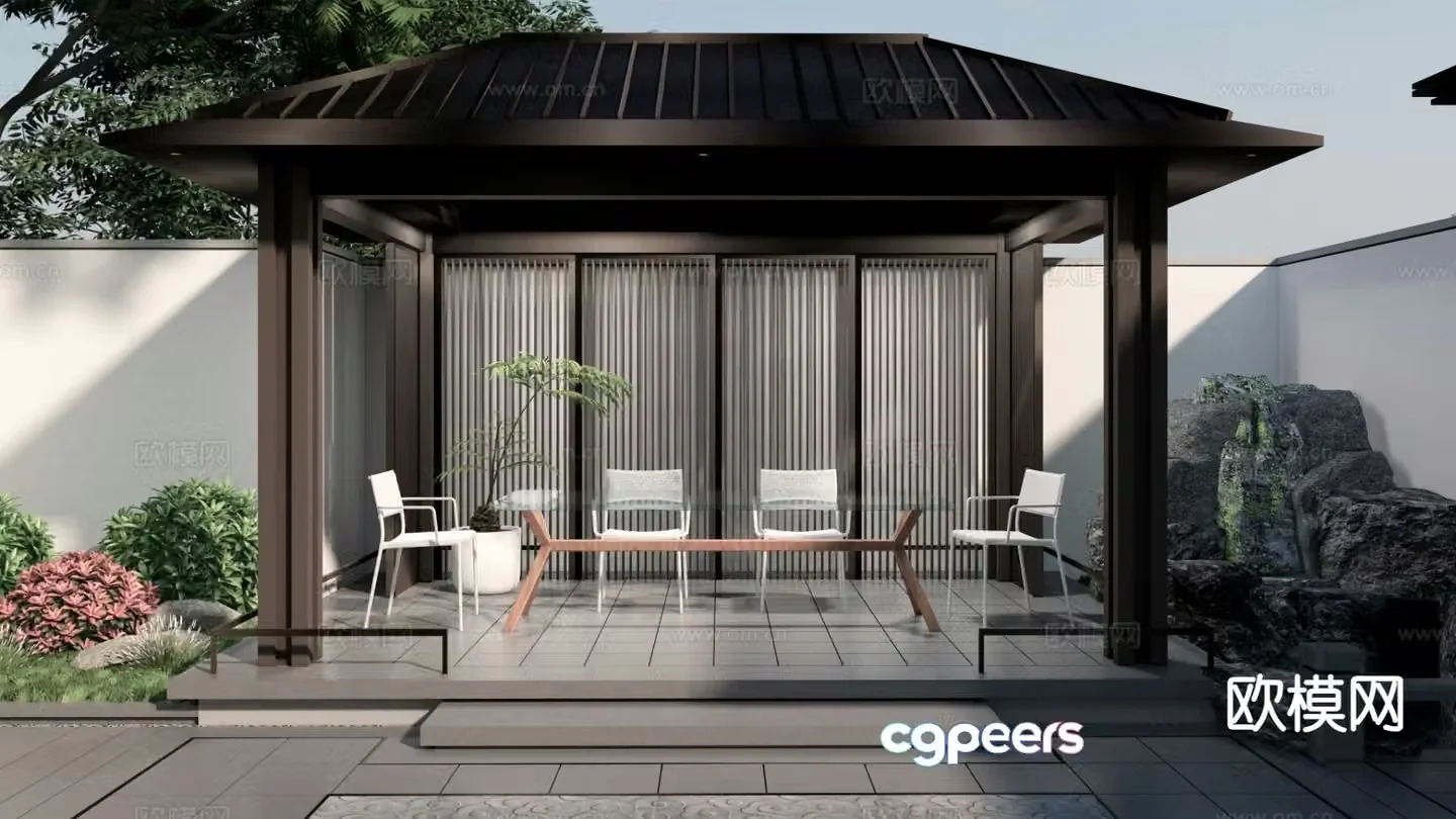 New Chinese style courtyard landscape pavilion 3D model