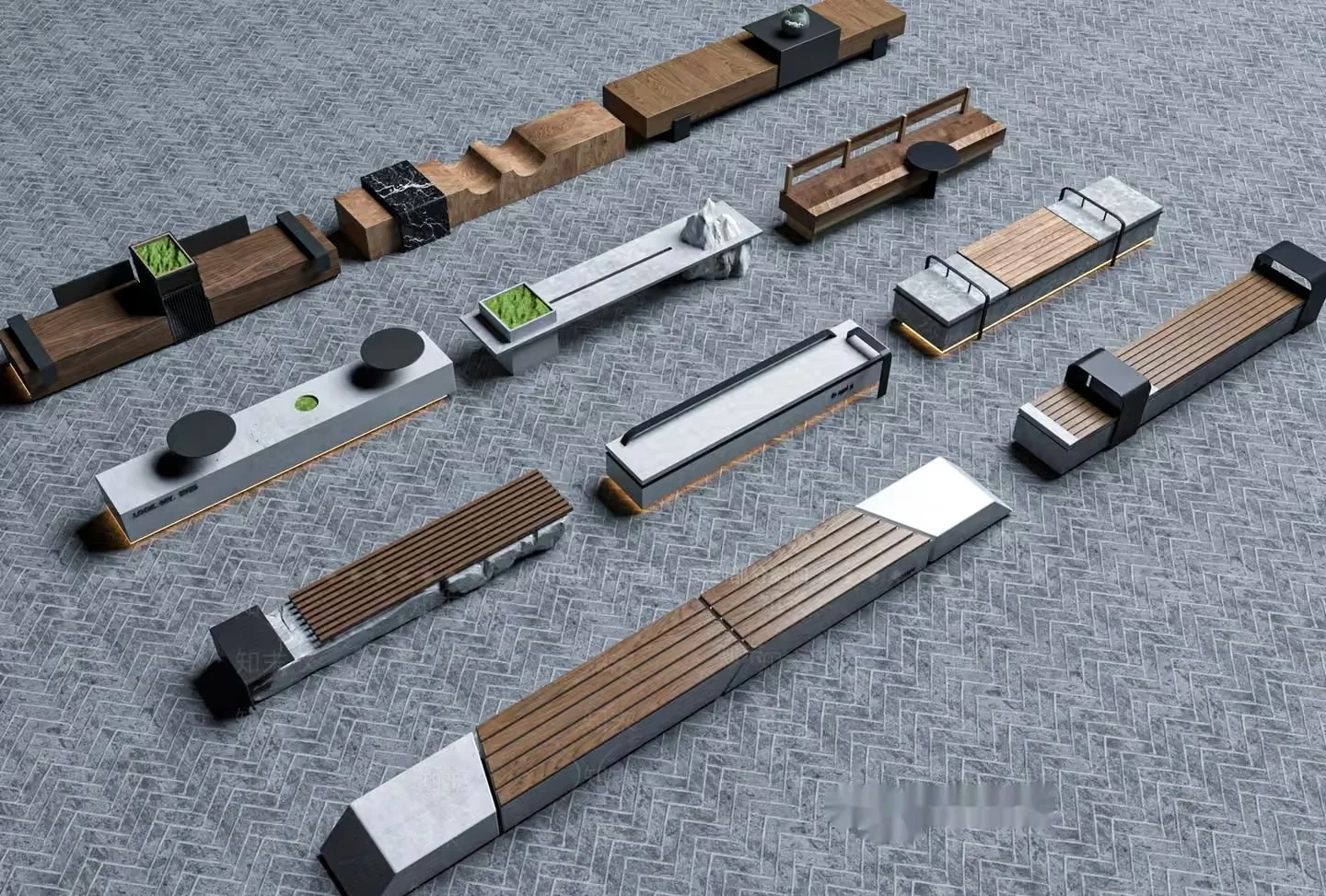 Modern Urban Furniture 3D Model – 9981 – VRAY Render