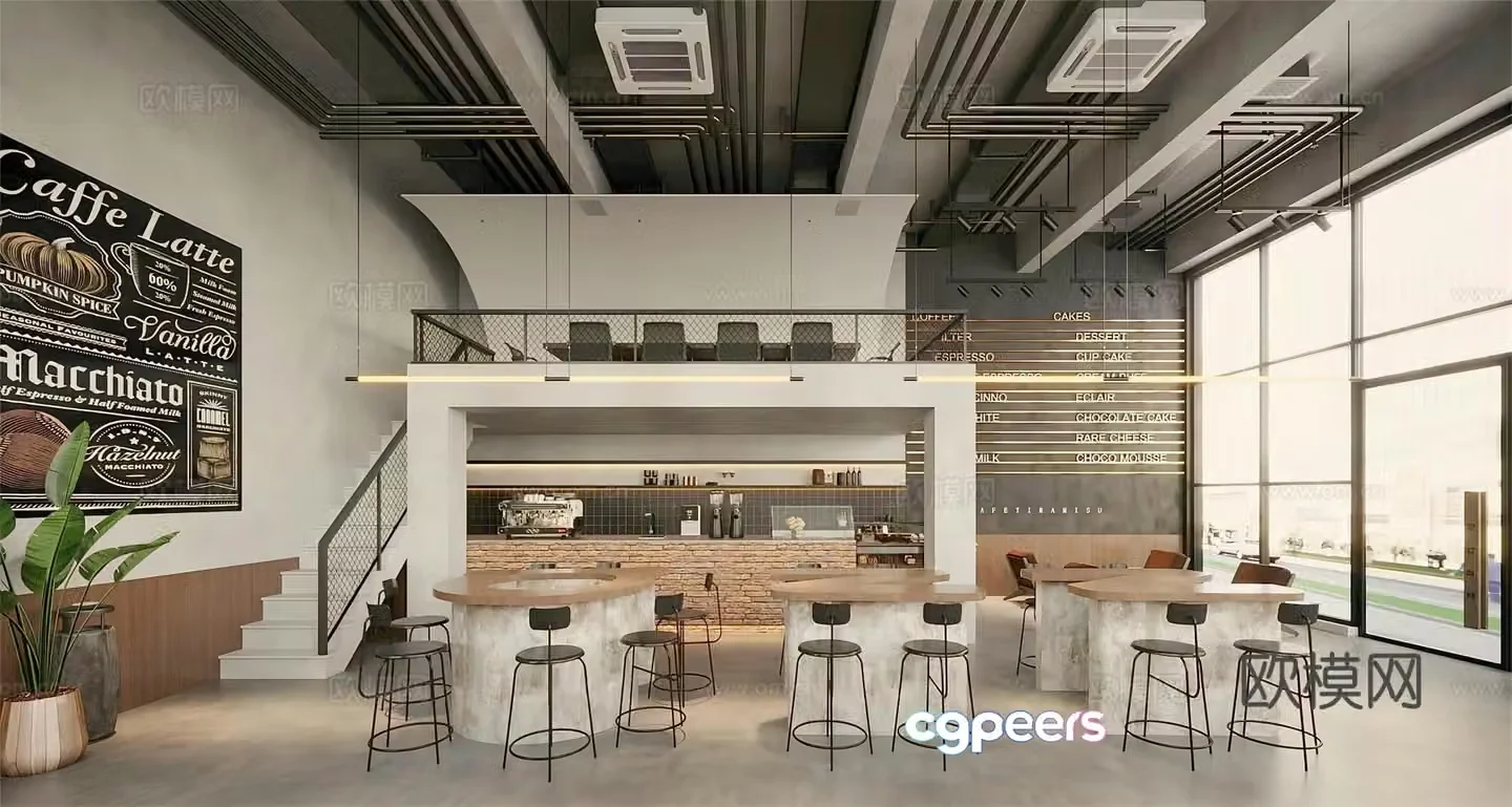 Industrial style coffee shop milk tea shop operation table workbench milk tea shop table and chair coffee table and chair 3D model