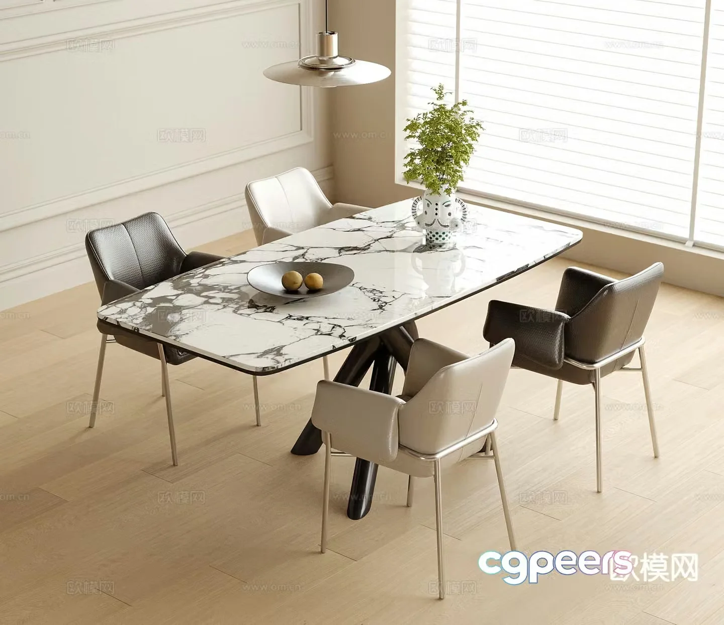 Modern dining table and chairs slate dining table 3d model