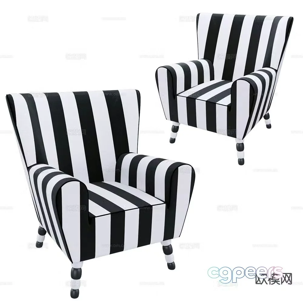 Pop Label American sofa chair striped leisure chair 3d model