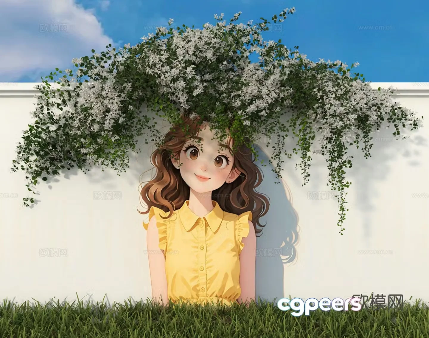 Beautiful beautiful girl flowers 3d model