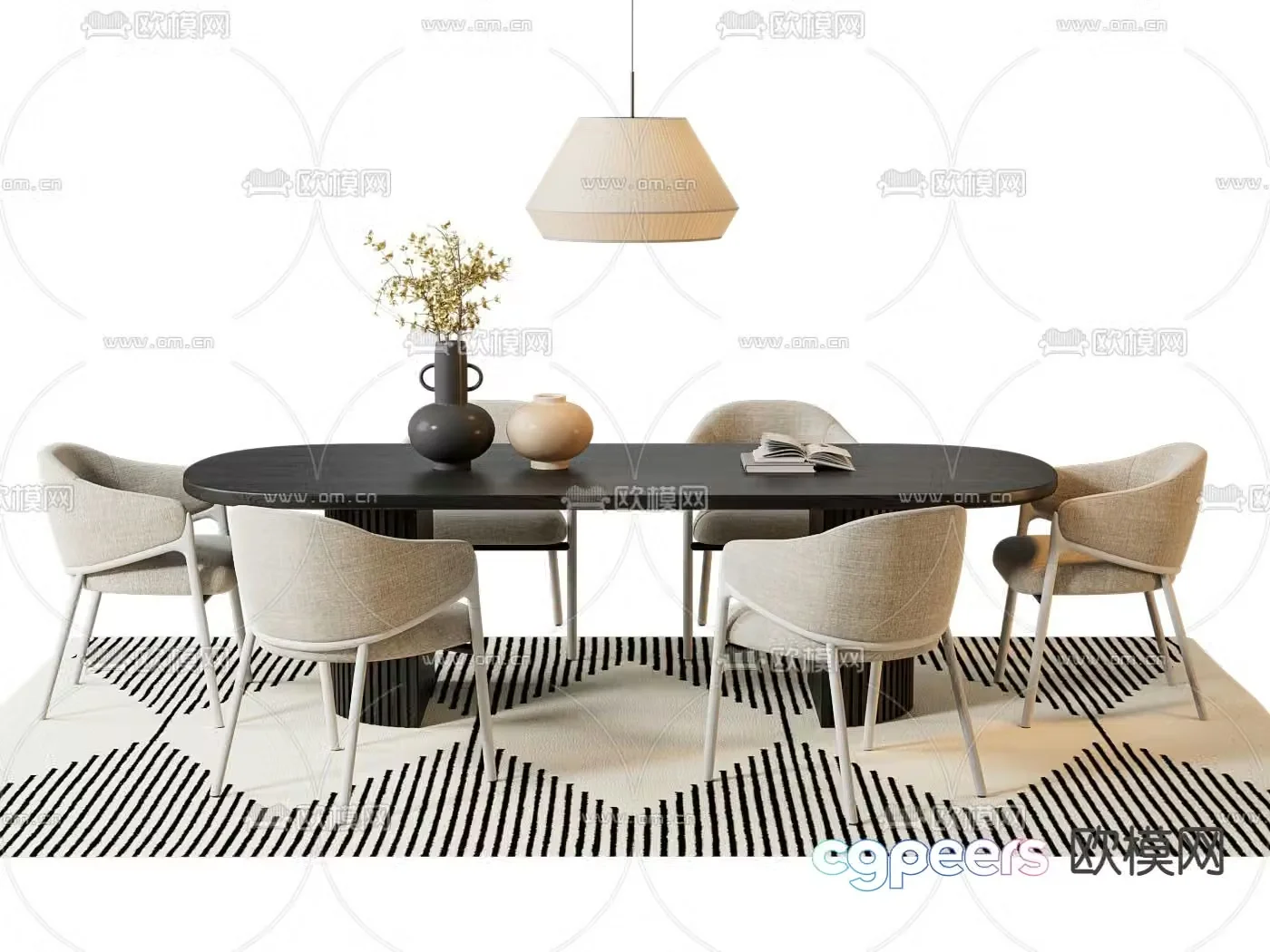 Medieval style dining table and chairs 3d model