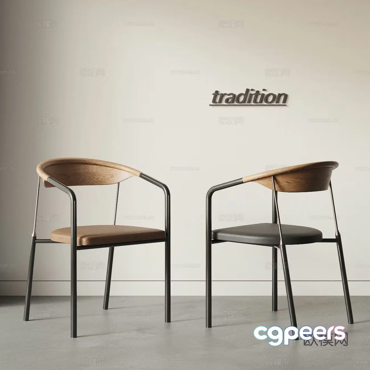 TRADITION Modern dining chair combination Medium style single chair New Chinese dining chair 3D model