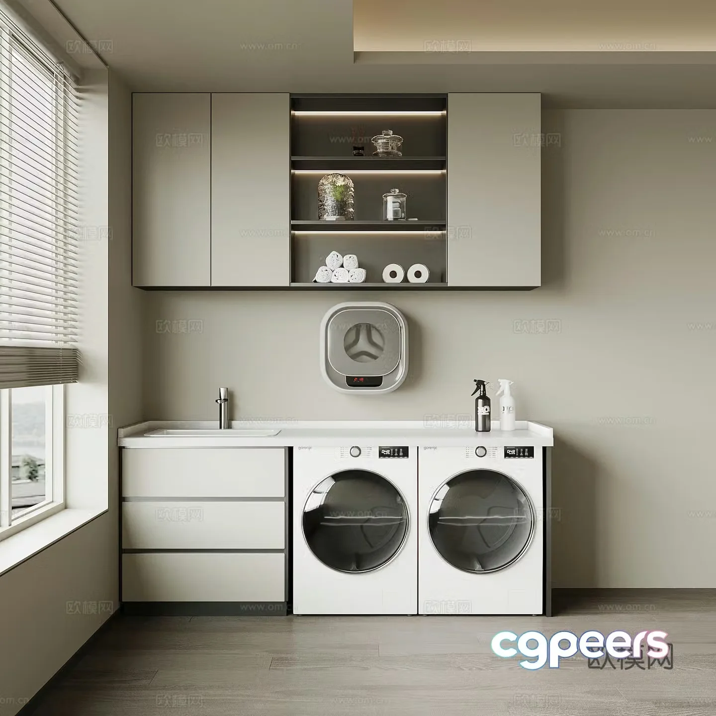 Modern Italian washing machine cabinet balcony cabinet 3d model
