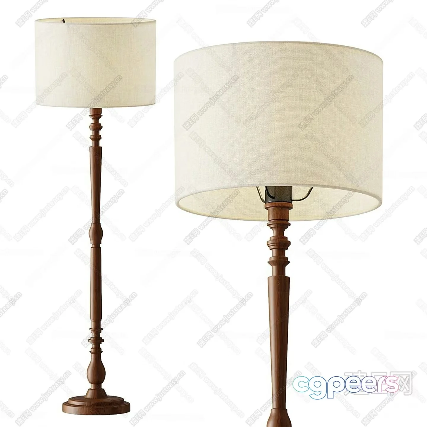 Wooden Table Lamps With White Shades 3D Model – 19122 – VRAY Render