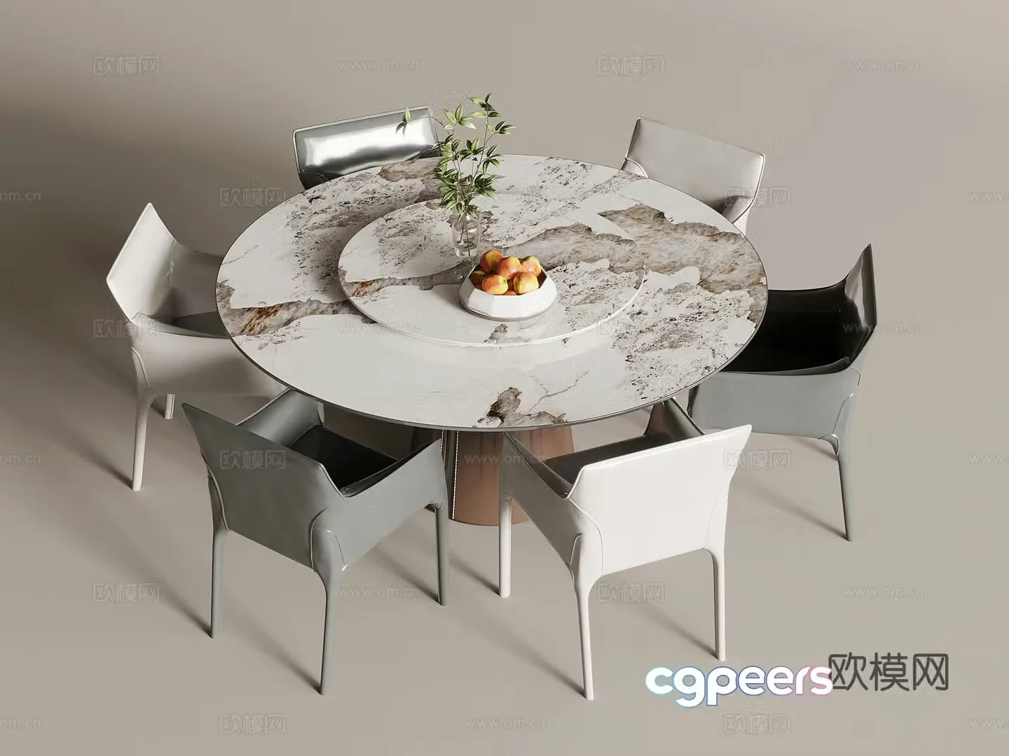 Modern round dining table and chair 3d model