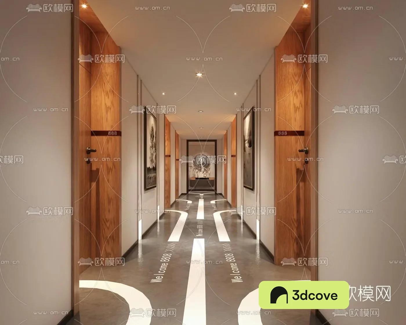 Modern hotel corridor aisle