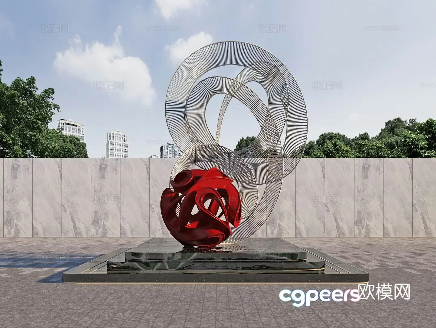 Square installation Sculpture Landscape Art sketch 3d model