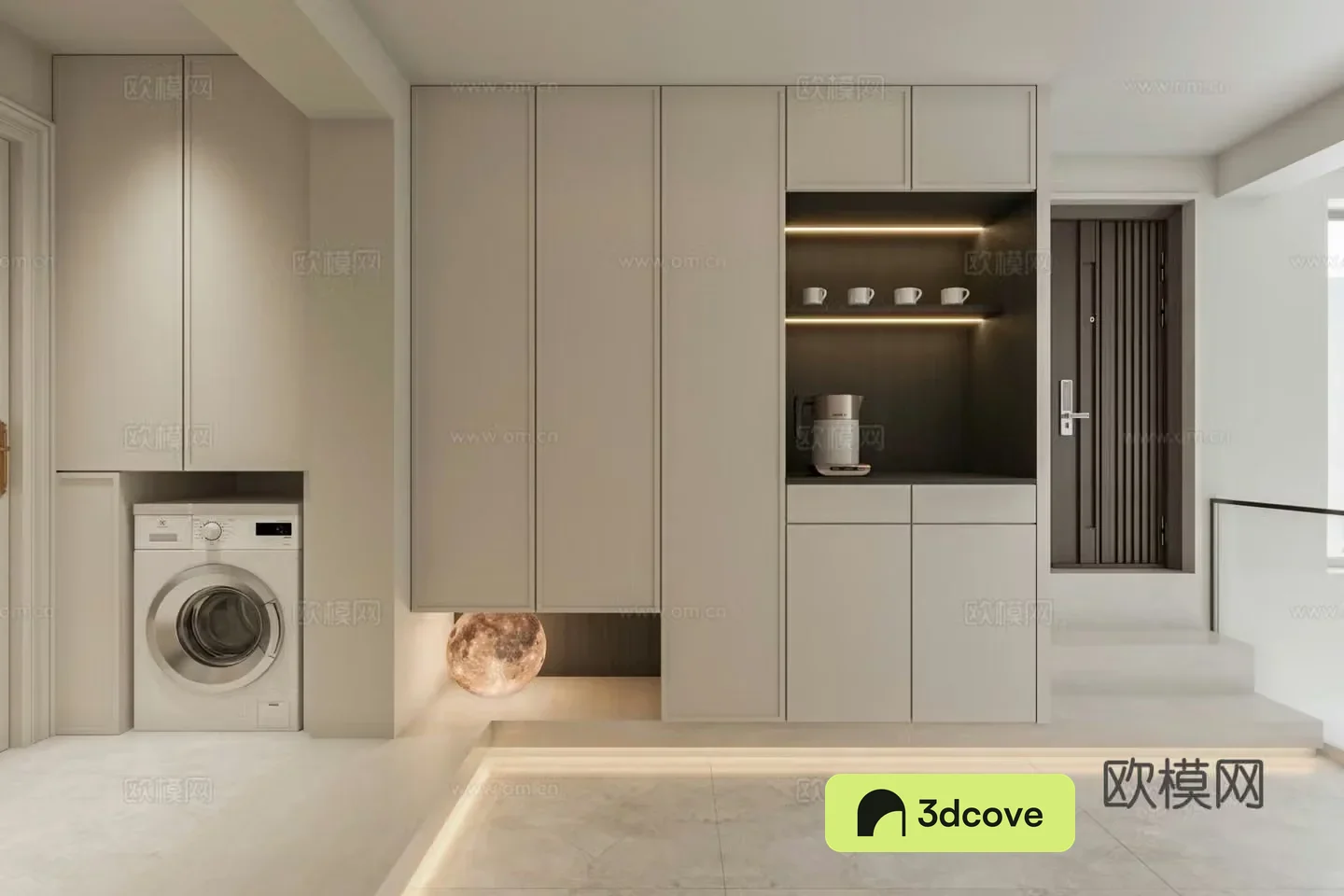 Modern creamy bedroom aisle